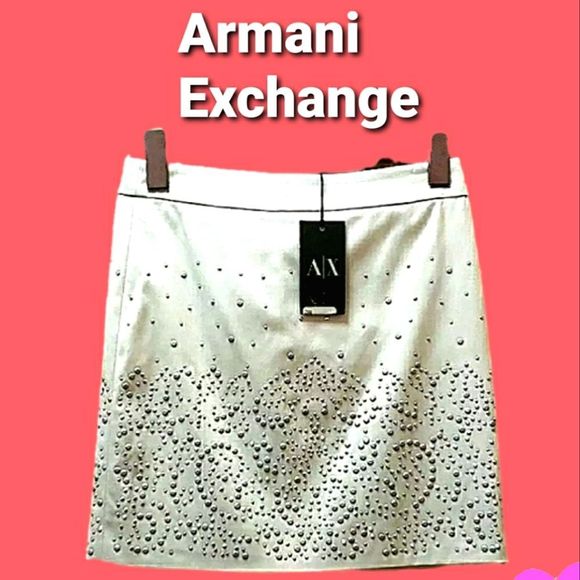 🖤NWT Armani Exchange Skirt White Stud Mini Skirt - Picture 1 of 11